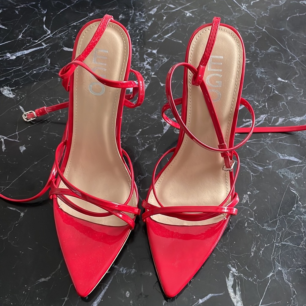 REVOLVE - KAIA POINTED BARELY THERE HEEL IN RED PATENT